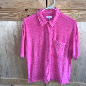 Cabana by Crown & Ivy Barbie pink Terry swim coverup shirt size S